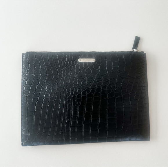 Authentic Saint Laurent Black Croc Embossed Leather Pouch Like New - Picture 2 of 8